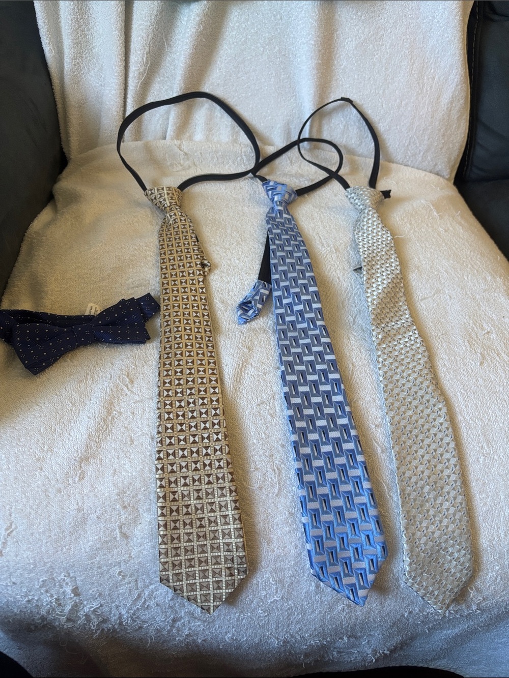 Set of teens Patterned Ties and Bow Tie - Blue & Silver Tones.